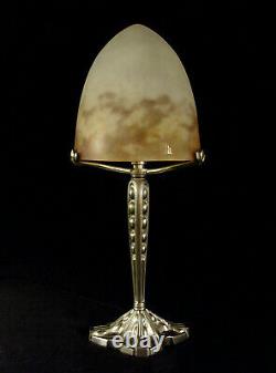 Puel-detot - Muller Brothers Lamp Art Deco Bronze Nickeled - Glass Pte Shell