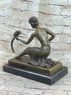 Pure Bronze Statue, Girl With Perrot, Signed Art Deco, Atfer Chiparus Sale