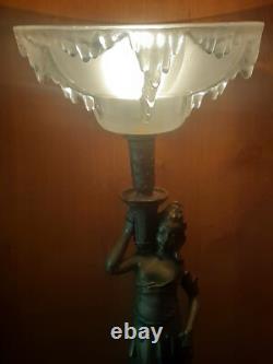 RARE 1900 ART NOUVEAU DECORATIVE LAMP SIGNED CLEO ART FOUNDRY Bronze Patina DORE EZAN