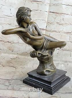 Rare Art Deco Bronze Signed Roaring C. 1920s Nude Woman Sculpture Statue Gift