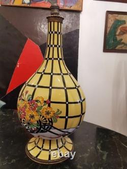 Rare Art Deco Faience and Bronze Lamp Base HB