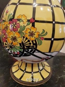 Rare Art Deco Faience and Bronze Lamp Base HB