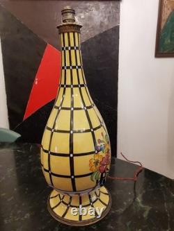 Rare Art Deco Faience and Bronze Lamp Base HB