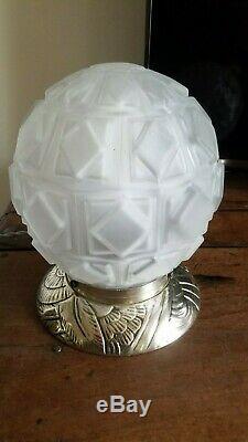 Rare Art Deco Lamp Boule Bronze Silver No. Muller Degué