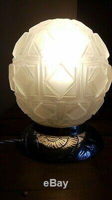 Rare Art Deco Lamp Boule Bronze Silver No. Muller Degué