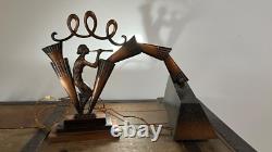 Rare Art Deco Lamp in Patinated Copper Bronze