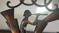 Rare Art Deco Lamp in Patinated Copper Bronze