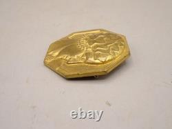 Rare Art Deco Medal in Gilt Bronze by P. Turin, 1932. Young Woman in Profile