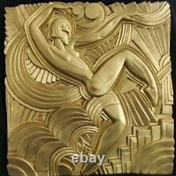 Rare Art Deco bas-relief, Folies Bergère look, gilded bronze, 1920s–1930s, Pico