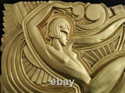 Rare Art Deco bas-relief, Folies Bergère look, gilded bronze, 1920s–1930s, Pico