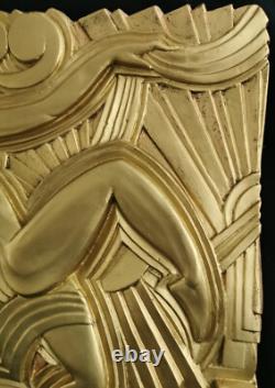 Rare Art Deco bas-relief, Folies Bergère look, gilded bronze, 1920s–1930s, Pico