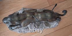 Rare Art Deco sculpture by Richard FATH Bronze Wounded Lioness on Marble Rock