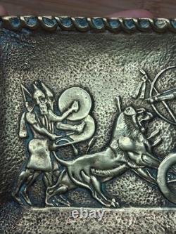 Rare Art Deco vide-poche Max Le Verrier bronze lion hunting scene signed