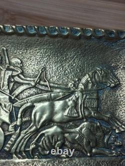 Rare Art Deco vide-poche Max Le Verrier bronze lion hunting scene signed