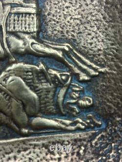 Rare Art Deco vide-poche Max Le Verrier bronze lion hunting scene signed