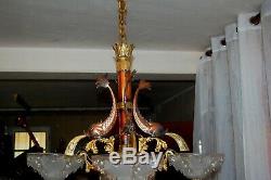 Rare Beautiful Chandelier Art Deco Ezan Petitot, Sabino, Copper And Bronze Chandelier