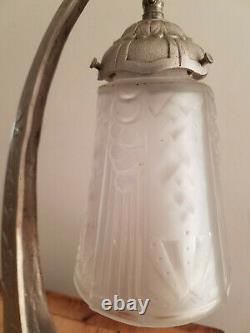 Rare Bronze Silver Art Deco Lamp 1925 Signed Signed C. Ranc Glass Muller