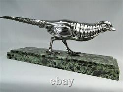 Rare Bronze Statue Silver Art Deco Faisan By Marcel Bouraine Orig Sculpture