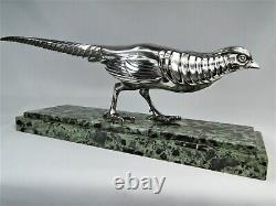 Rare Bronze Statue Silver Art Deco Faisan By Marcel Bouraine Sculpture Orig