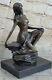 Rare Exquisite Art Deco Bronze Female Chair Figurine On Marble Base Sale