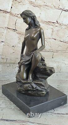 Rare Exquisite Art Deco Bronze Female Chair Figurine on Marble Base Sale