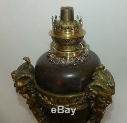 Rare Huge Oil Lamp A Bronze Napoleon III Tete De Bouc