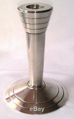 Rare Individual Candlestick Time Christofle Art Deco Bronze Silver Solid