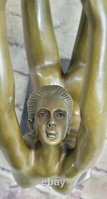 Rare Original Art Deco Sport Gymnastic Bronze Sculpture Statue Marble Figurine