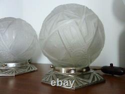 Rare, Pair Of Authentic Art Deco Lamps Signed Muller Brothers Lunéville