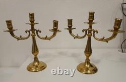 Rare Pair of Three-Branch Art Deco Chandeliers Solid Brass