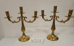 Rare Pair of Three-Branch Art Deco Chandeliers Solid Brass