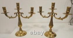 Rare Pair of Three-Branch Art Deco Chandeliers Solid Brass