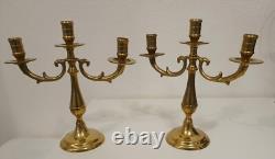 Rare Pair of Three-Branch Art Deco Chandeliers Solid Brass