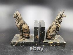 Rare Paire De Serre Books Art Deco Aux Chiens & Chat Moderniste Cubism Bookend