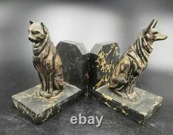 Rare Paire De Serre Books Art Deco Aux Chiens & Chat Moderniste Cubism Bookend