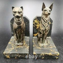 Rare Paire De Serre Books Art Deco Aux Chiens & Chat Moderniste Cubism Bookend