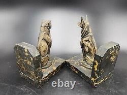 Rare Paire De Serre Books Art Deco Aux Chiens & Chat Moderniste Cubism Bookend