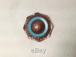 Rare! Rosette Art Deco Brooch 1930 Signed John Augis Email Bronze And Blue