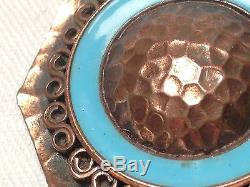 Rare! Rosette Art Deco Brooch 1930 Signed John Augis Email Bronze And Blue