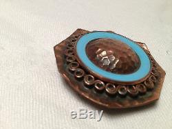 Rare! Rosette Art Deco Brooch 1930 Signed John Augis Email Bronze And Blue