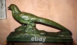 Rare Sculpture Art Deco 1930 Faisan Signee R. Pollin Terracotta Bronze Patina