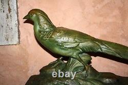 Rare Sculpture Art Deco 1930 Faisan Signee R. Pollin Terracotta Bronze Patina