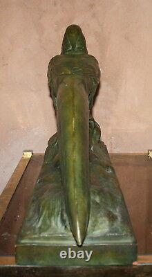 Rare Sculpture Art Deco 1930 Faisan Signee R. Pollin Terracotta Bronze Patina