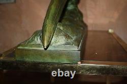 Rare Sculpture Art Deco 1930 Faisan Signee R. Pollin Terracotta Bronze Patina