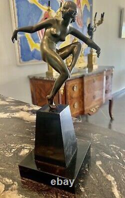 Rare Superb Bronze Marcel Bouraine Epoque Art Deco Dancer