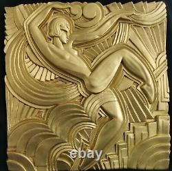 Rare art deco bas-relief of the Folies Bergère in gilded bronze 1925-1930 by Maurice Pico