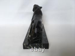Roaring Tiger Bronze Statue with Sea-Green Marble Base, Art Deco Period