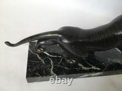 Roaring Tiger Bronze Statue with Sea-Green Marble Base, Art Deco Period