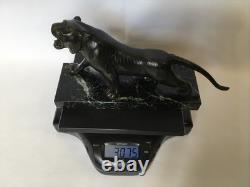 Roaring Tiger Bronze Statue with Sea-Green Marble Base, Art Deco Period
