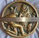Roundel, Bronze Bas-relief Art Deco Hunter And Bear, Signed Roncourt Brault
